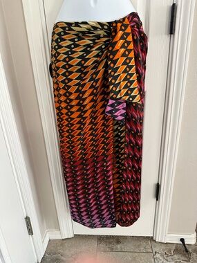 Zara Multicolor Geometric Maxi Skirt — Orange, Pink, Black